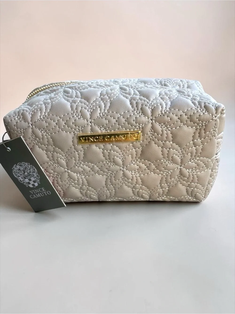 Vince Camuto Quilted Cosmetic Bag Travel Makeup Pouch Gray NWT